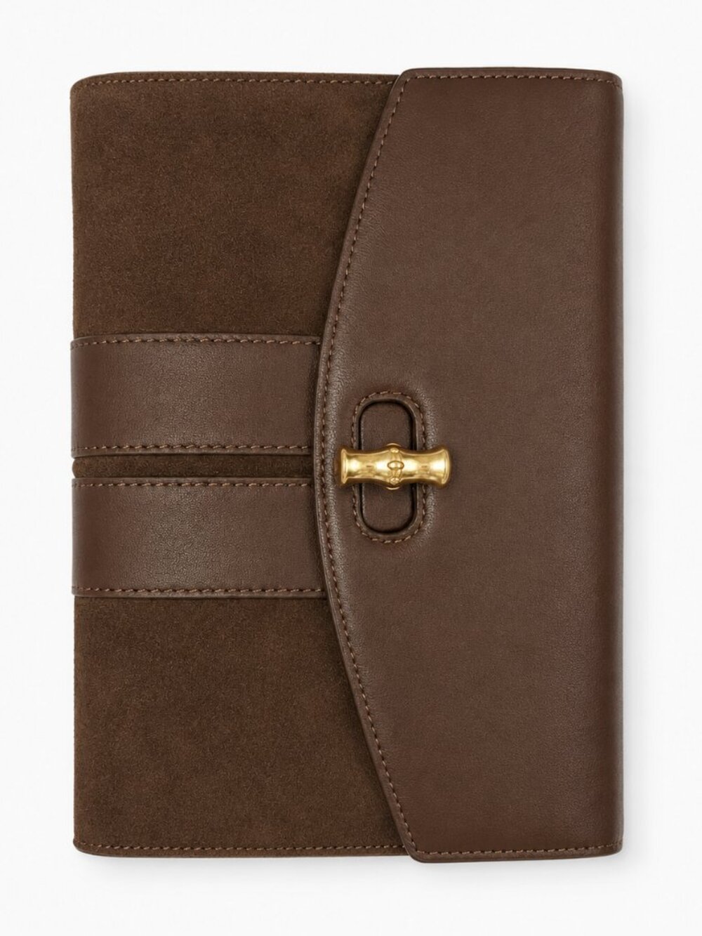 J. McLaughlin Brown Suede Clutch W/classic Bamboo Clasp